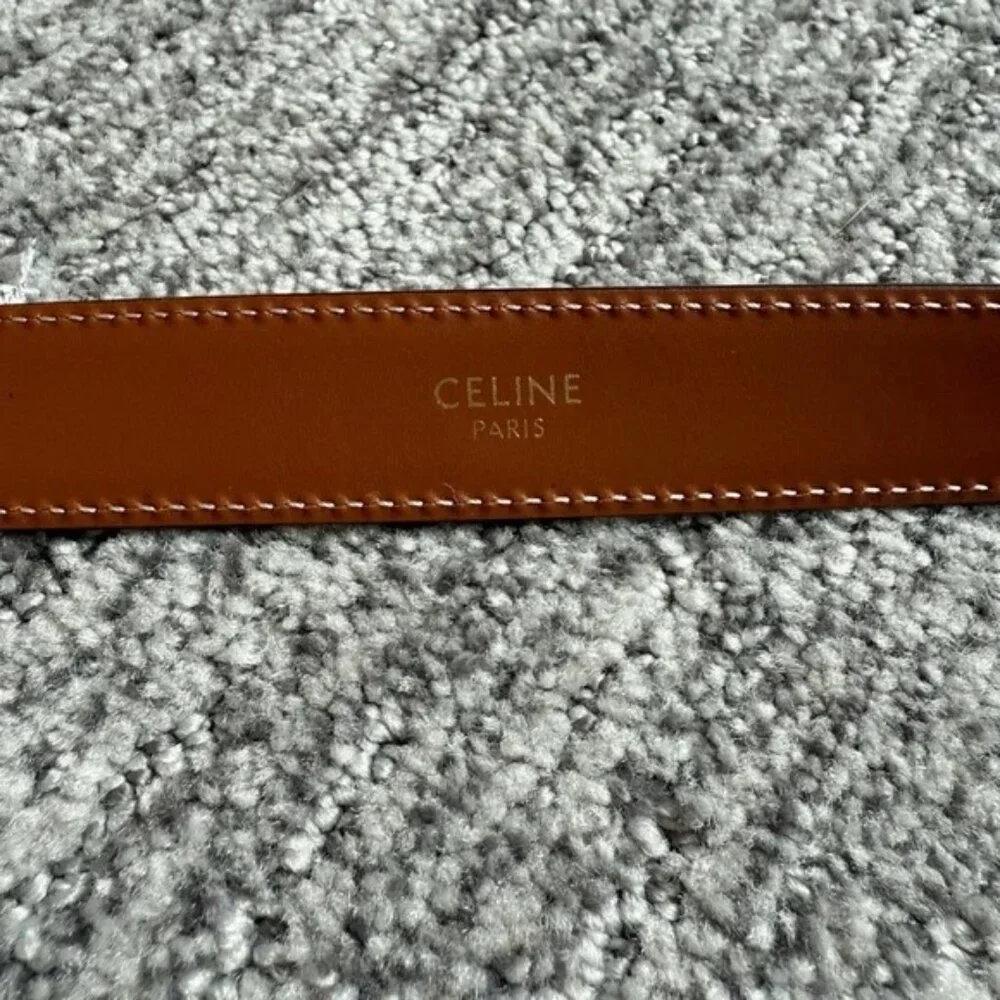 Celine Triomphe Belt in Natural Calfskin-Brown Size 80